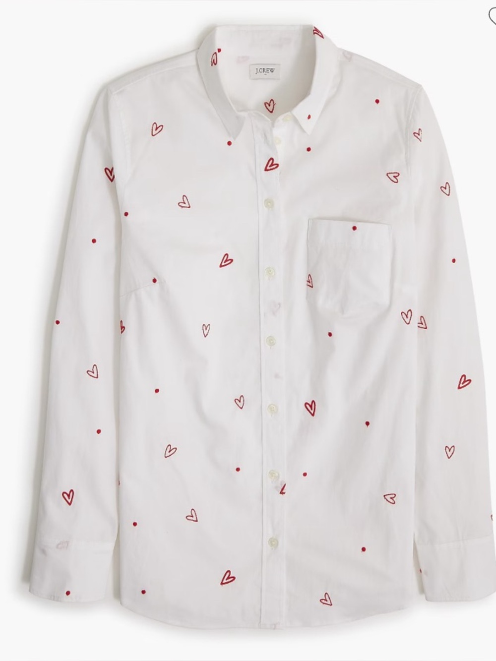 J Crew White Button Up Shirt Size XL Hearts Polka Dots Long Sleeve Art Teacher